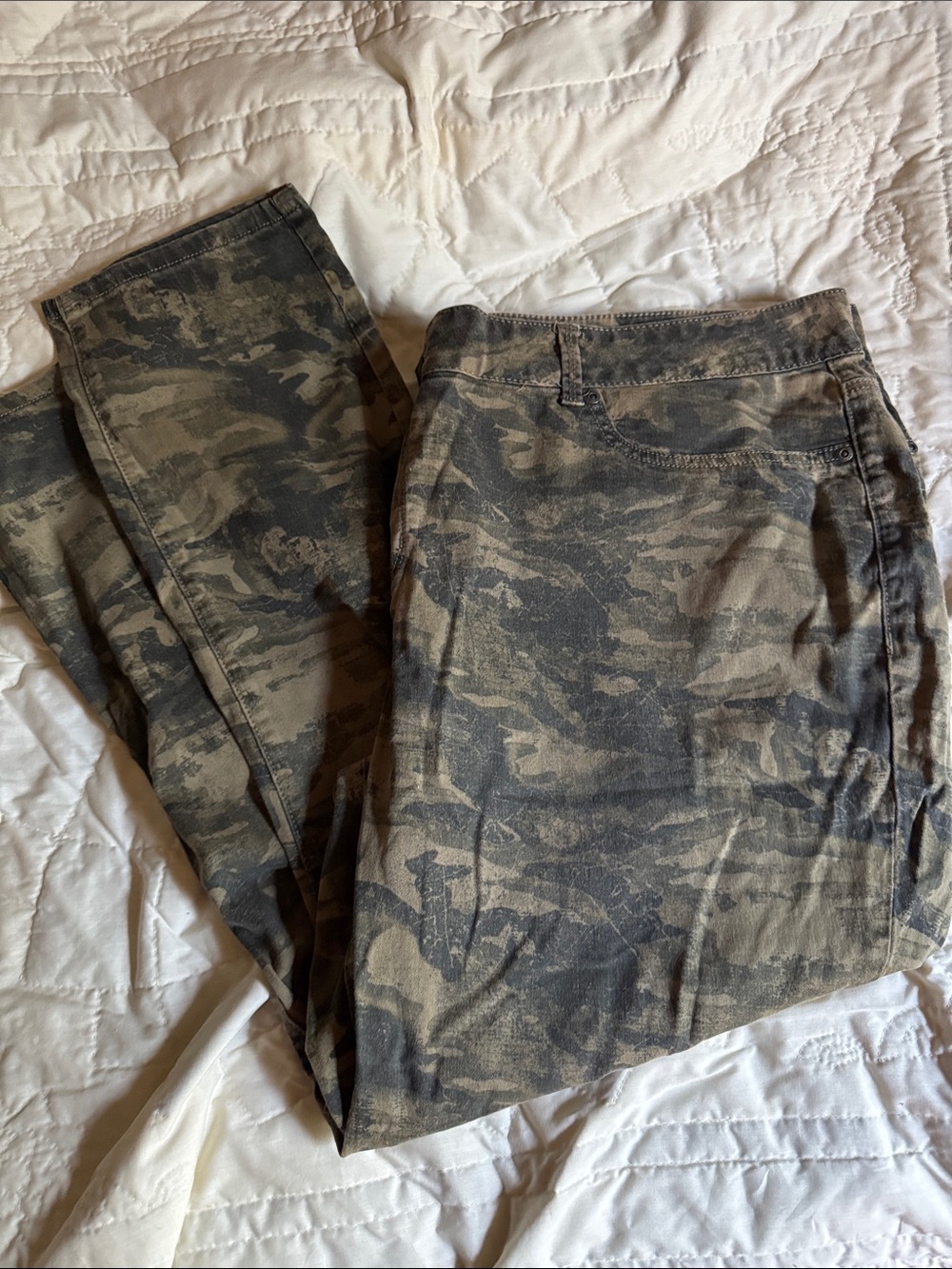 Maurices Women's Straight Leg Camo Pants in Olive and Black